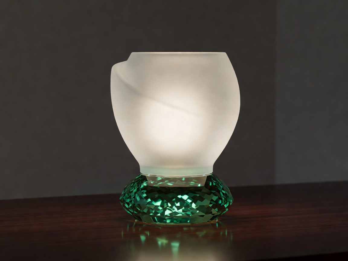 Thick plate glass and hand-chiseled frosted crystal table luminaire