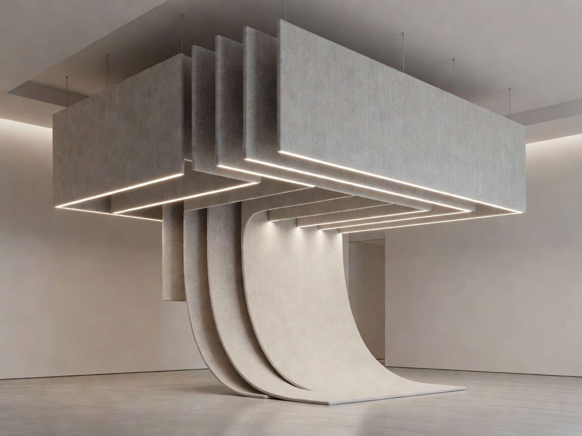Sound absorbing acoustic felt suspension luminaire in architectural interior